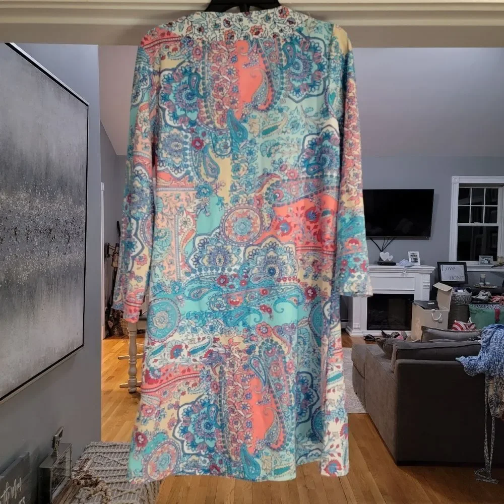AQUA ET SOL Upf 50 3/4 Sleeve Cape Cod Lace Up Tunic Resortwear Coverup Small - Picture 7 of 10